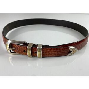 Palm West Leather Belt with Gold and Silver Buckle Accents 4470 Size 34 Brown DS